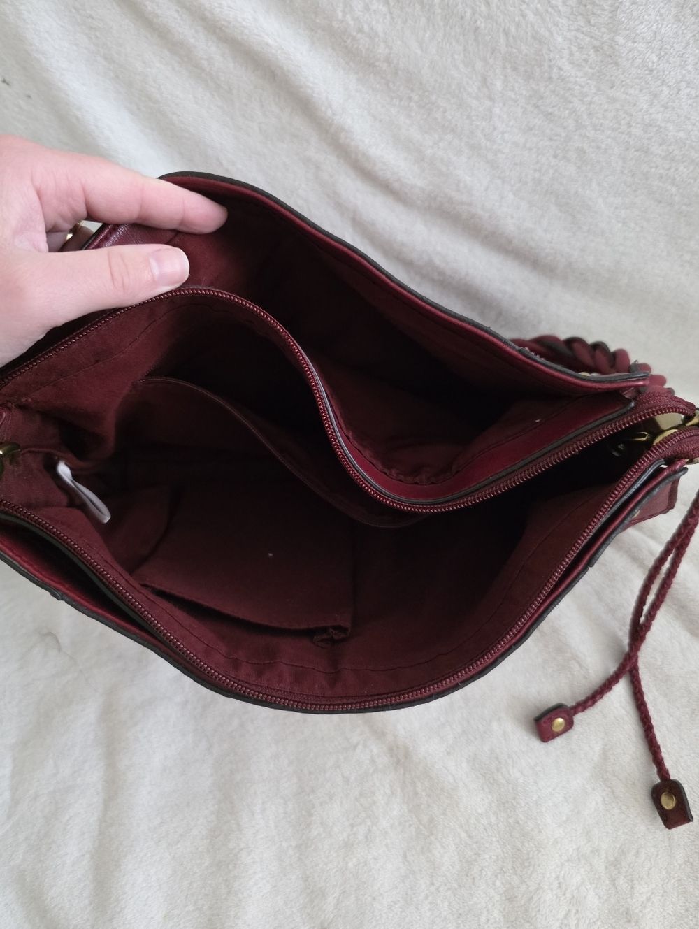 Vintage Relic Shoulder Bag Twisted Strap Dark Red Wine Y2K Western F. Leather - Picture 5 of 9